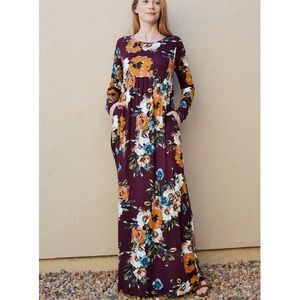 NWT Burgundy Floral Maxi Dress - USA made